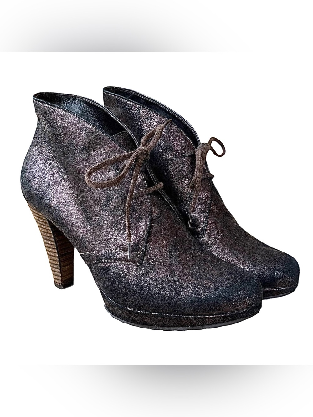 PAUL GREEN Bronze Metallic Nubuck Lace Up Booties